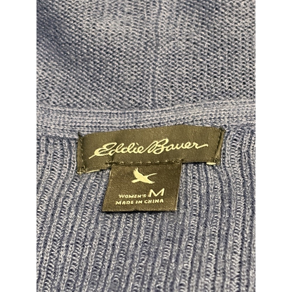Eddie Bauer Marino Wool Cardigan Sweater M Periwinkle Blue Shawl Collar Classic - Picture 2 of 14